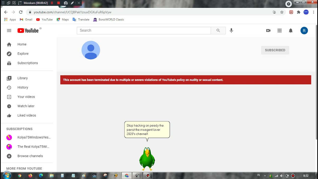 Peedy The Parrot The TMAFE Lover got terminated!