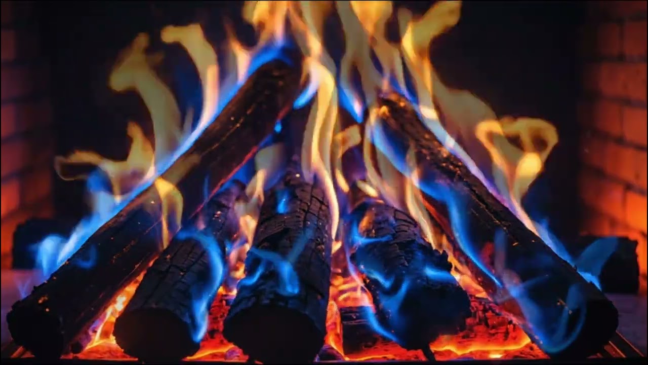 Blue Firewood Fireplace Ambience for Stress Relief and Quiet Comfort