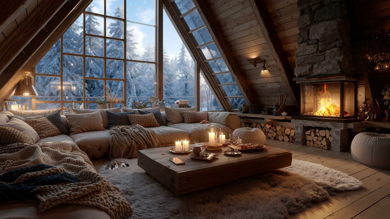 Cozy Winter Snow Outside 🔥 Soft Piano by the Fireplace to Relax