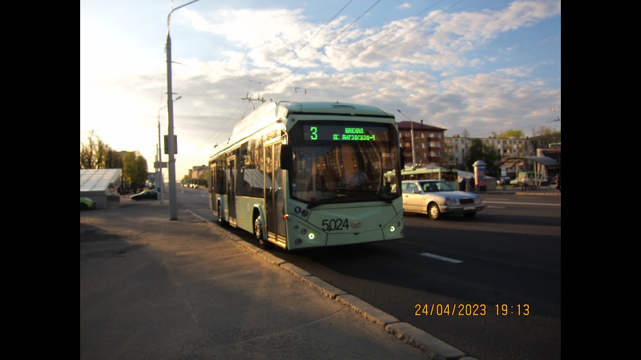 Минск, поездка в троллейбусе БКМ-32100Д, парк.№ 5024, марш.67 (28.10.2025)