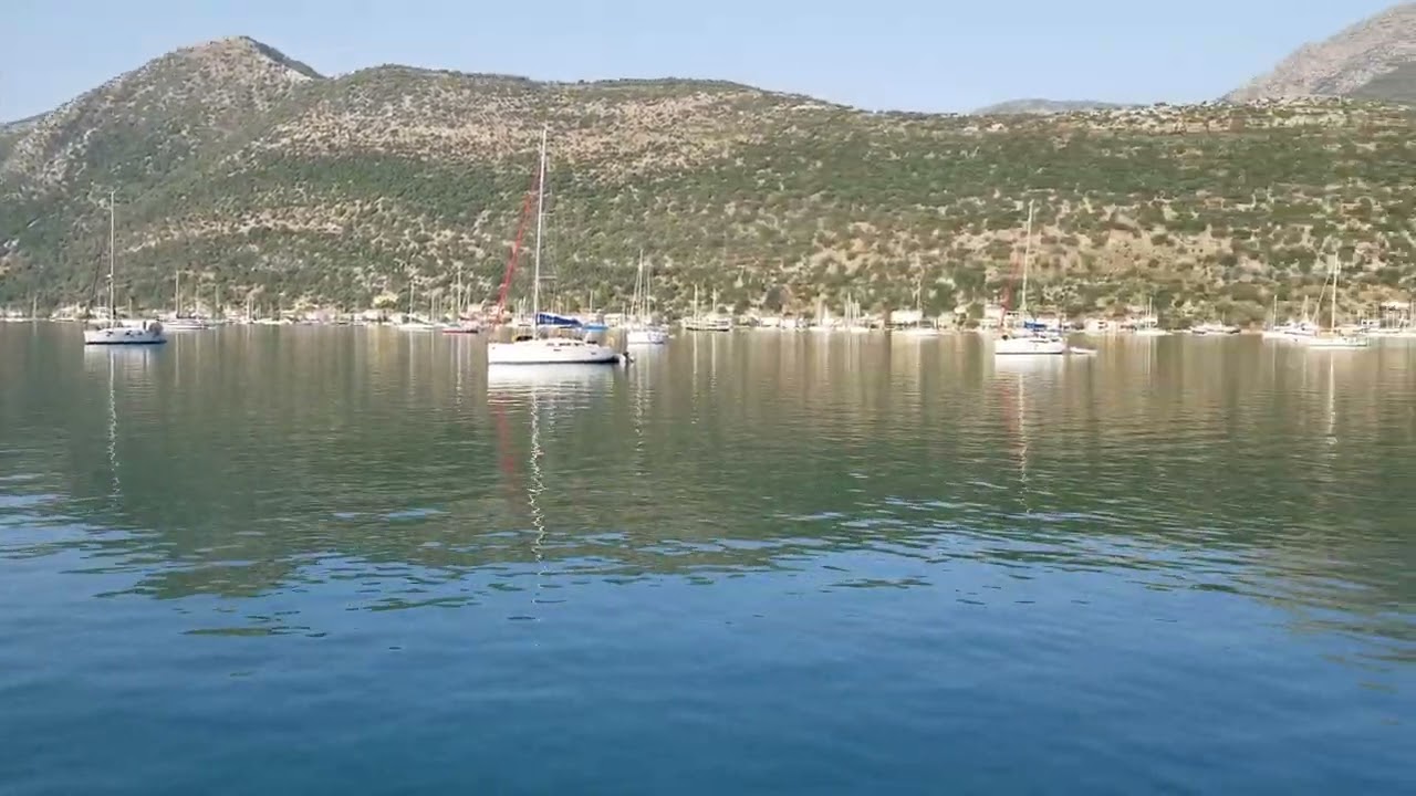 Elayne alone at anchor. Vlicho, on the island of Lefkas. Sailing Greece on our Lagoon 380 Inna Peace
