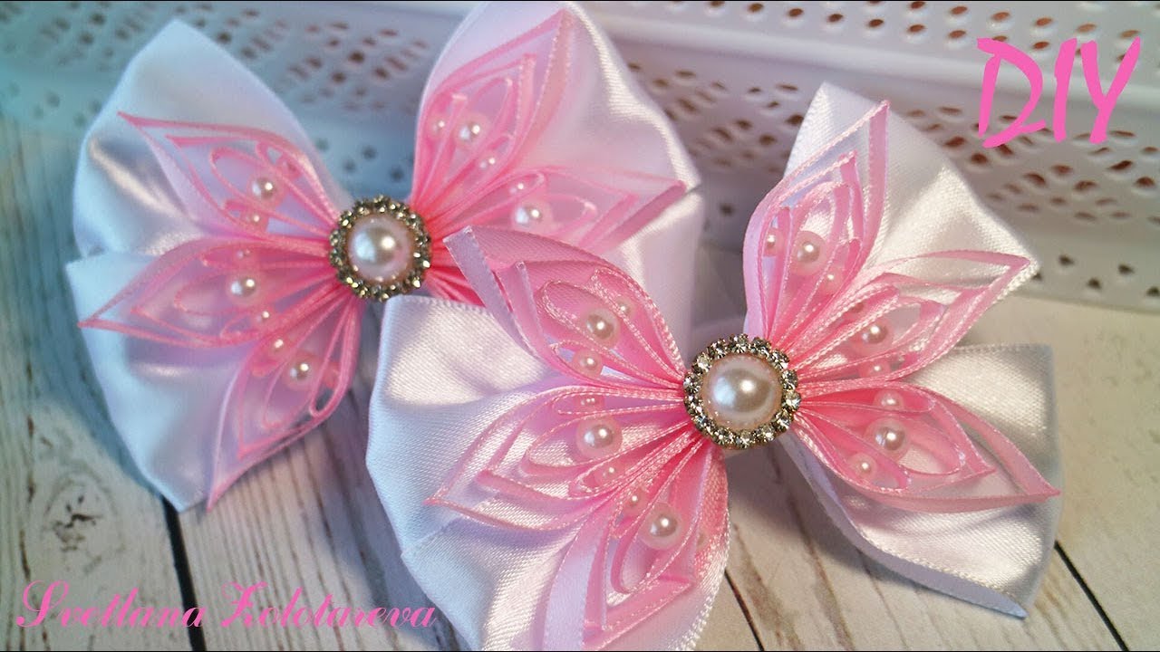 Бантики из атласной ленты Канзаши Satin ribbon Hair Bow Laco de fita