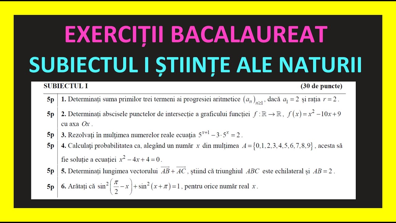 BACALAUREAT MATEMATICA SUBIECTUL 1 REZOLVAT PROFIL STIINTE ALE NATURII 2023 SIMULARE EXERCITII M2