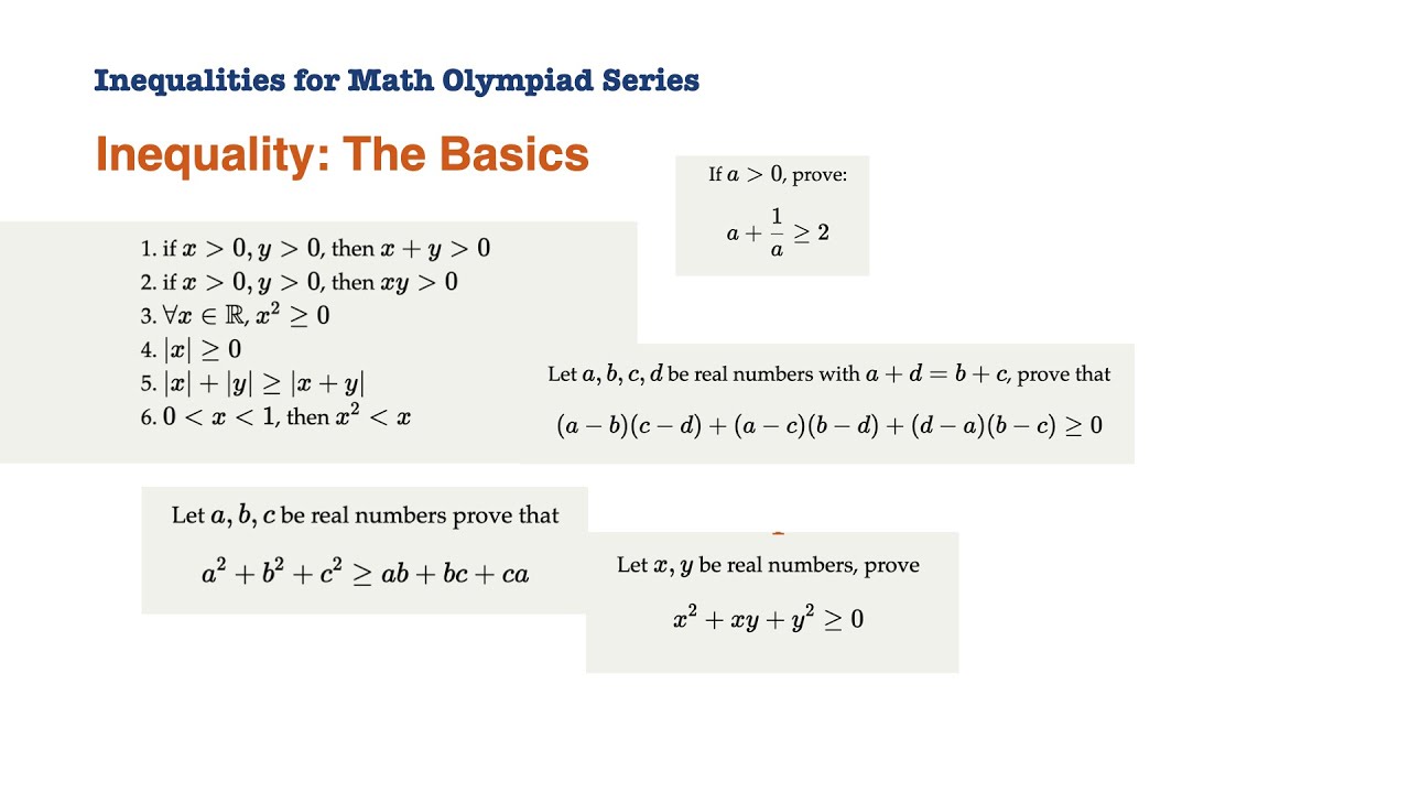 Inequalities for Math Olympiad Lesson 1: The Basics