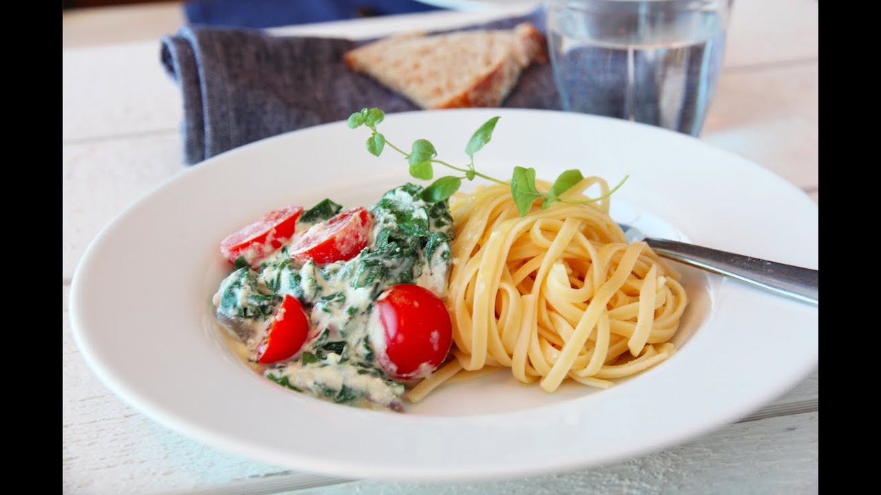 Spagetti med spinat, ricotta og tomat | Trines Mat