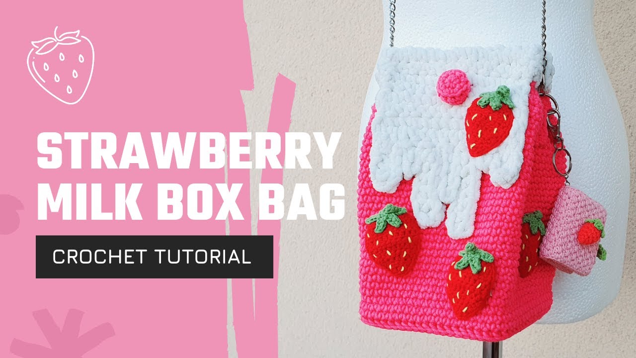 How to crochet a cute Strawberry Milk Box Bag | Delilah Crochet Tutorial