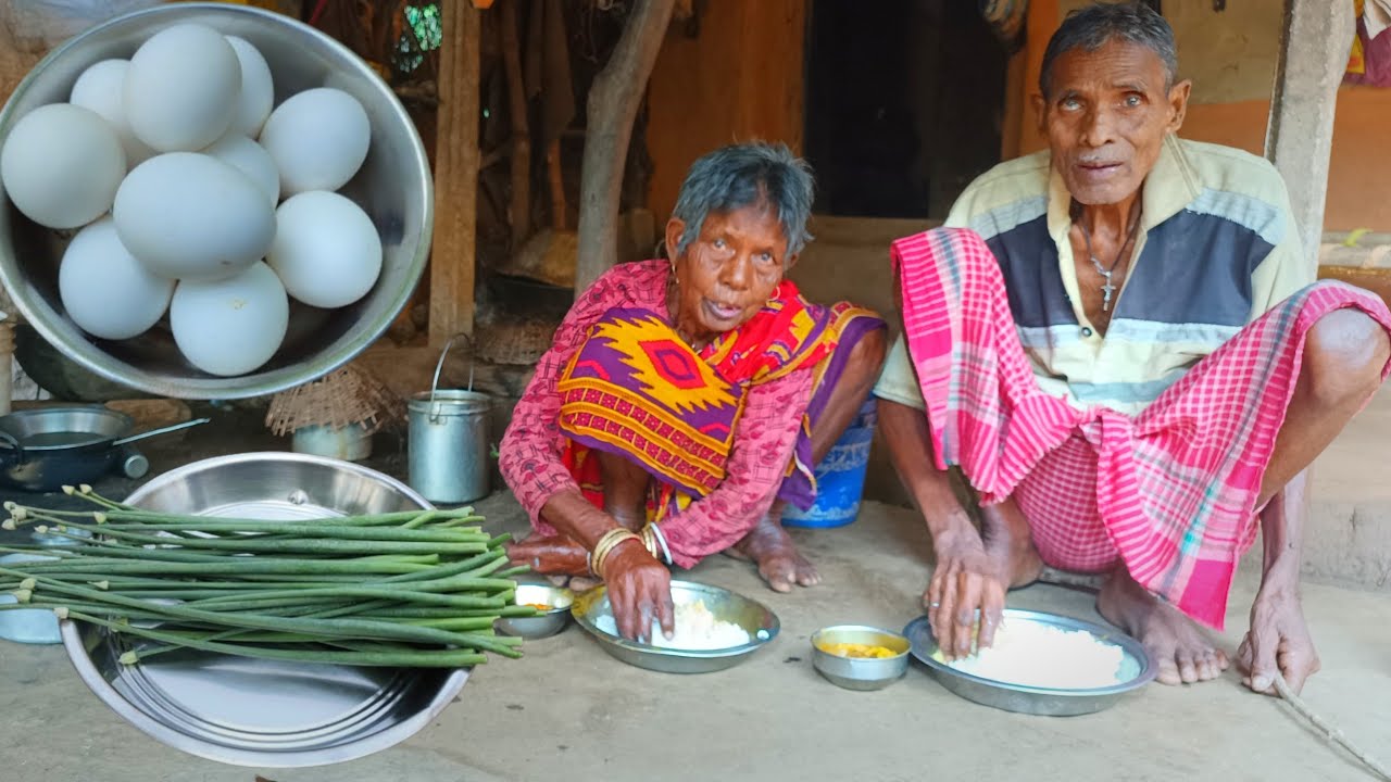 100 years old poor grandma cooking ONION LEAVES with EGG curry and eating | typical life of poor man