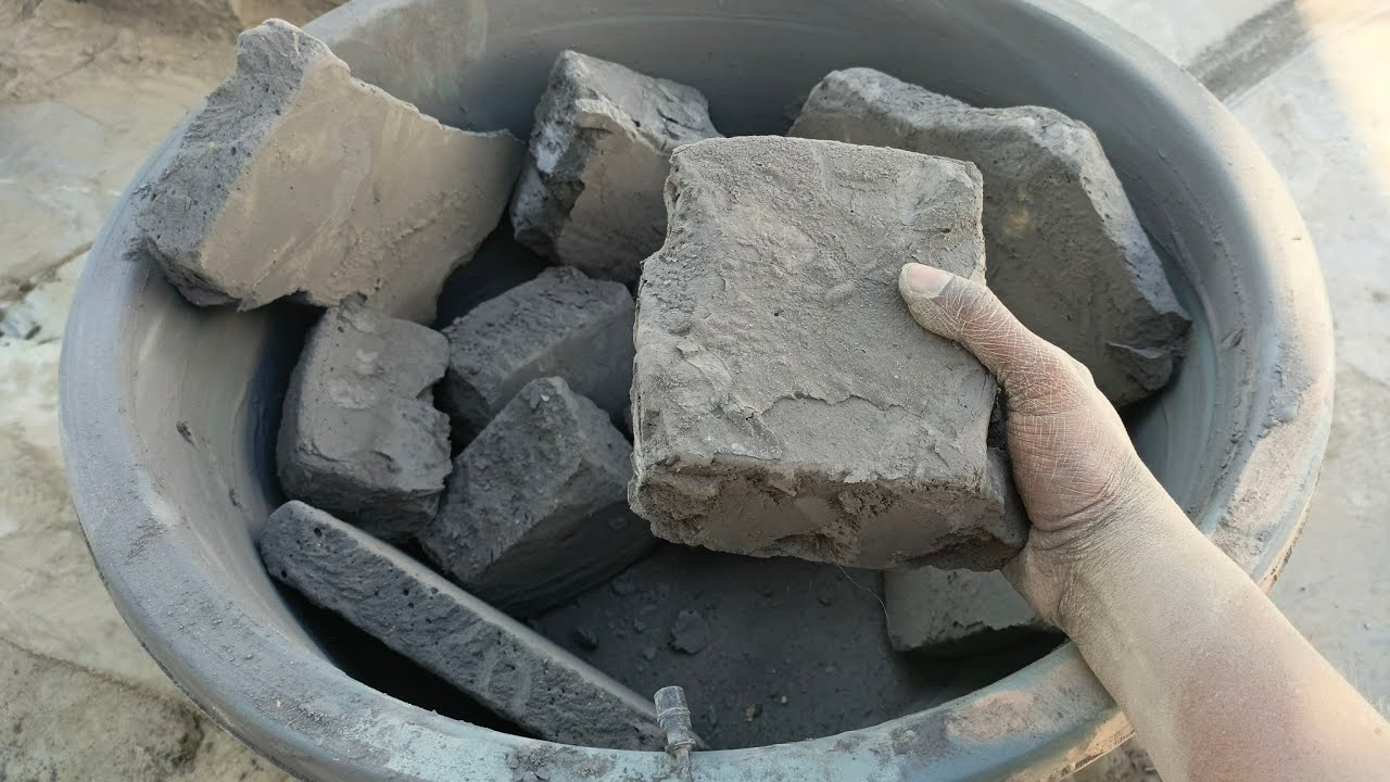 Asmr. Masterpiece cement dirt dry crumbling in tub