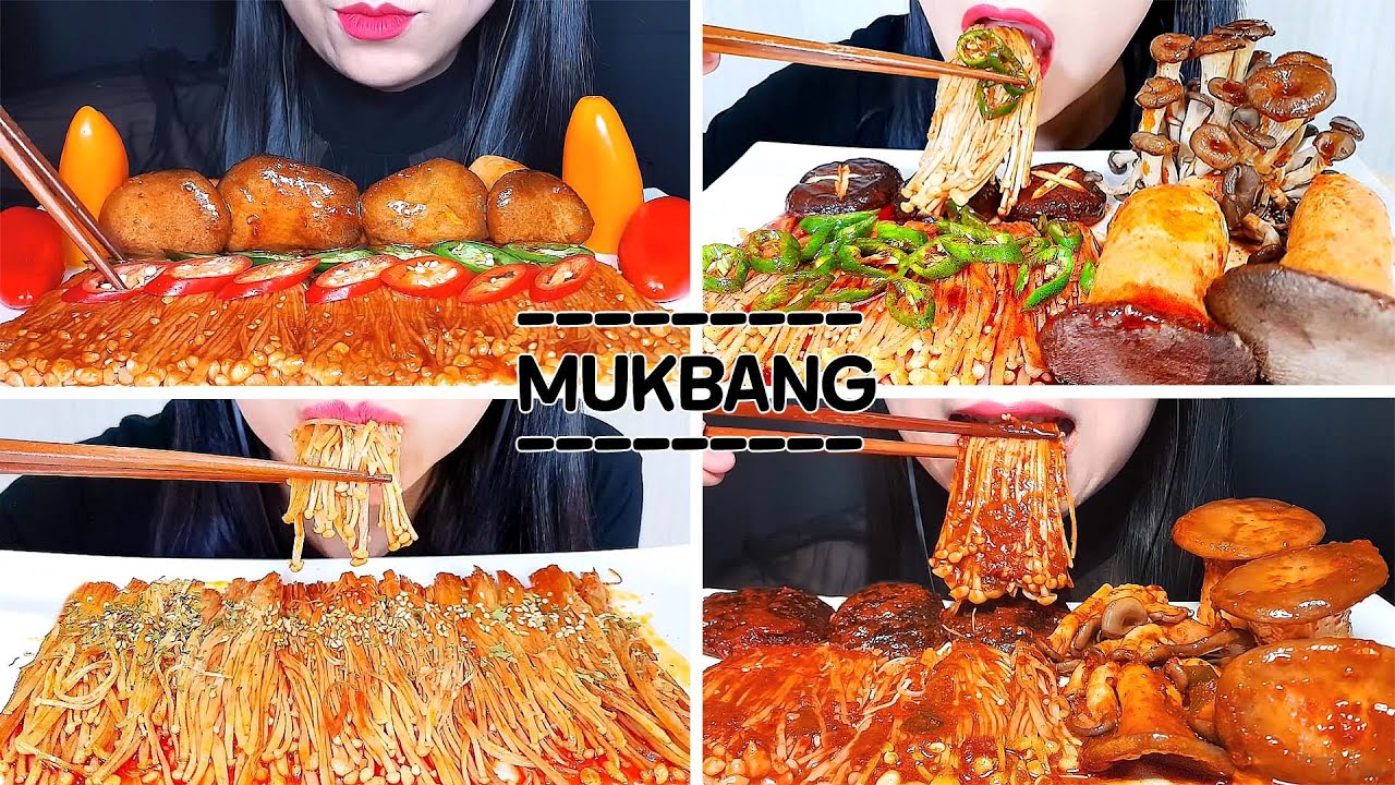 ASMR SPICY MUSHROOMS FEAST WITH FIRE SAUCE EATING SOUNDS NO TALKING MUKBANG 매운버섯 먹방 | JU ASMR