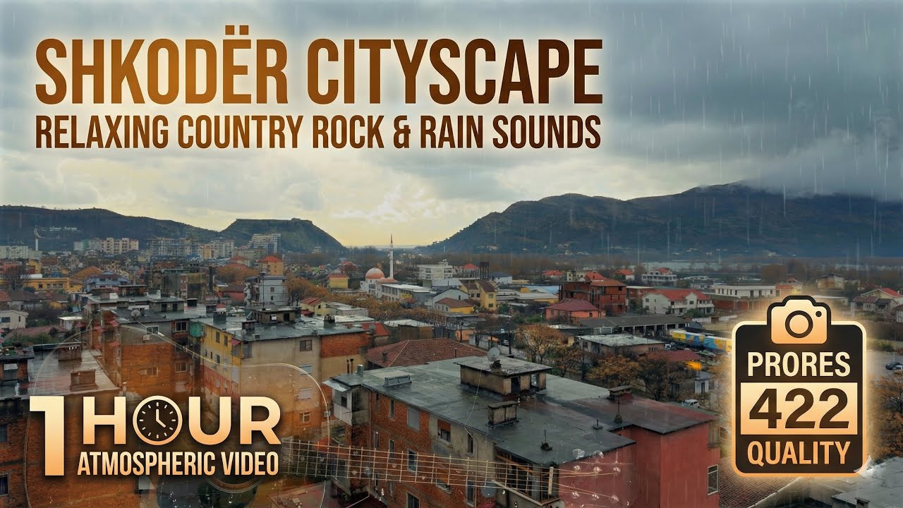 Shkodër Cityscape: 1 Hour Relaxing Country Rock & Rain Sounds | iPhone ProRes 422