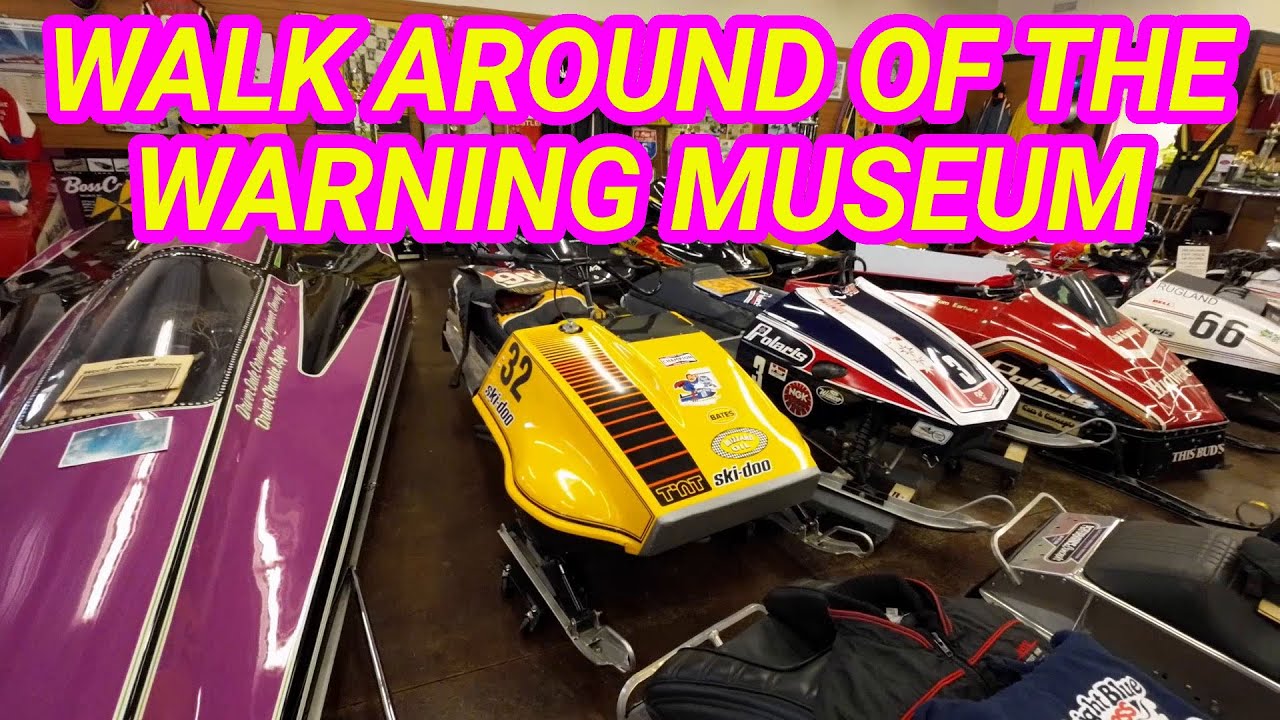 Walk around of the Warning Vintage  Race Snowmobile Collection. Polaris Arctic Cat Yamaha Ski Doo