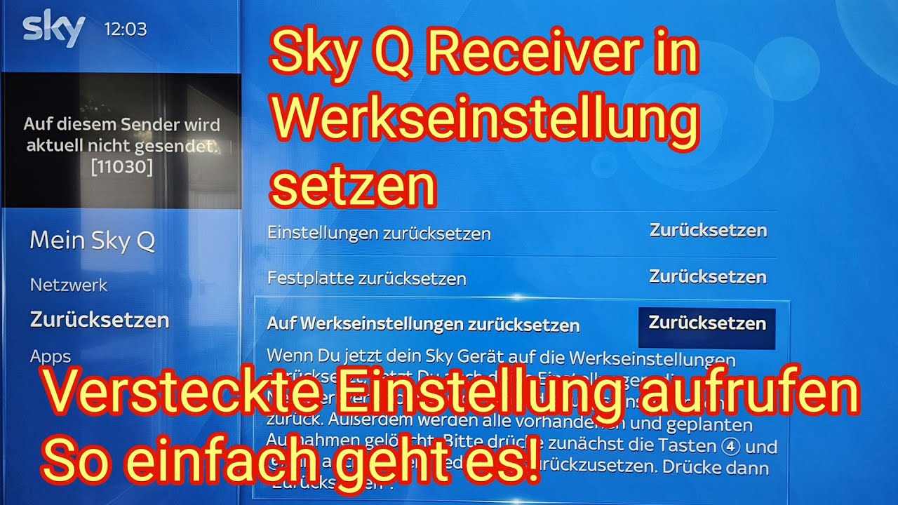 SKY Q Receiver in Werkseinstellungen setzen - versteckte Einstellung aufrufen, Reset/resetten