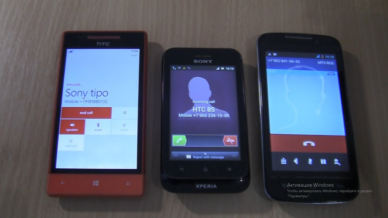 Incoming call & Outgoing call at the Same Time HTC 8S +Sony Xperia tipo+Explay Alto