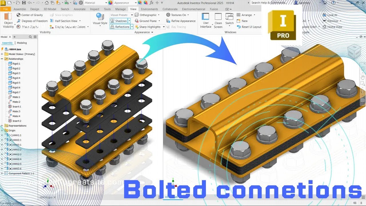 Autodesk Inventor Tutorial: Bolted Connection Design & Assembly | Automatic Bolt Insertion
