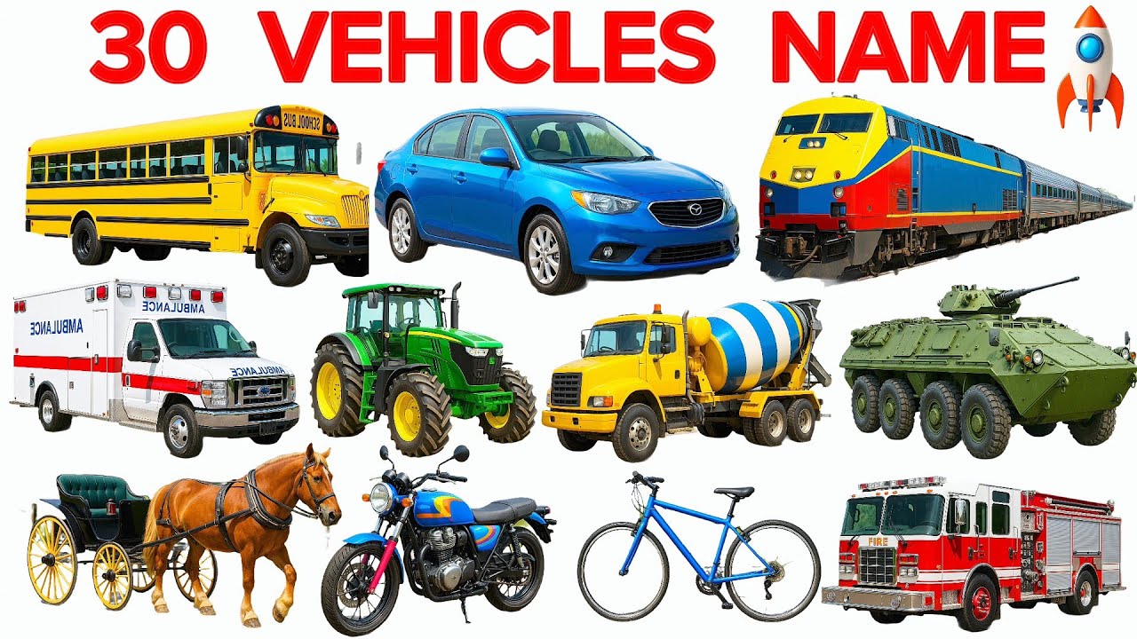 Vehicles Name for kids | 25 Vehicles Name English to Hindi | वाहनों के नाम | 25 गाड़ियों के नाम 