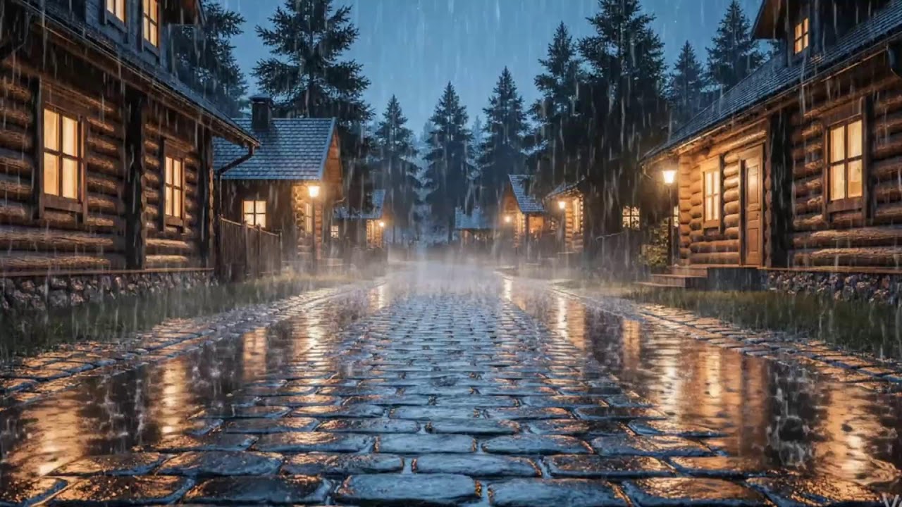 Streaming Relaxing Rain in a Wooden Street at Night | ASMR for Stress Relief