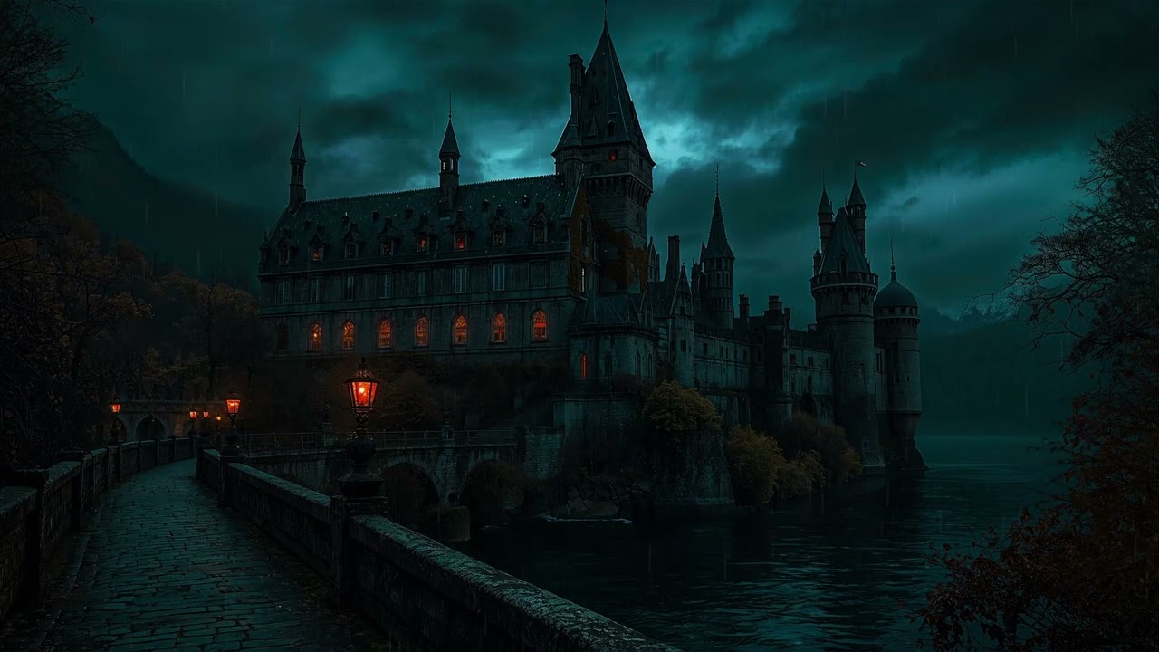 Rain at the Castle | Dark Storm Night | 8 Hours Heavy Rain & Distant Thunder for Deep Sleep