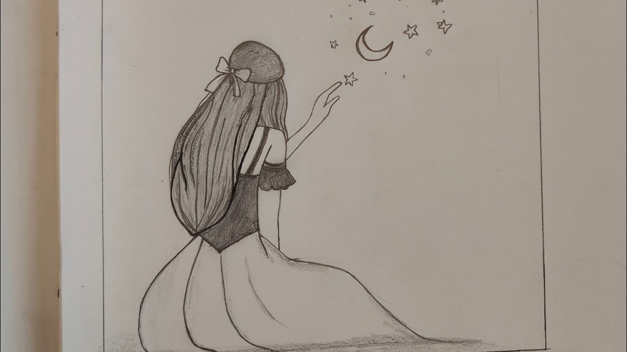 Drawing of a girl touching stars 