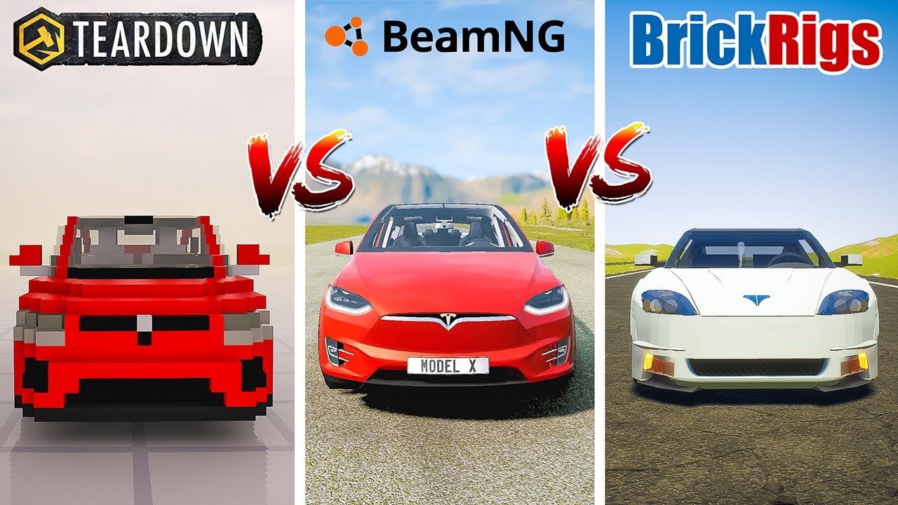 Teardown TESLA MODEL X vs BeamNG TESLA MODEL X vs Brick Rigs TESLA MODEL X