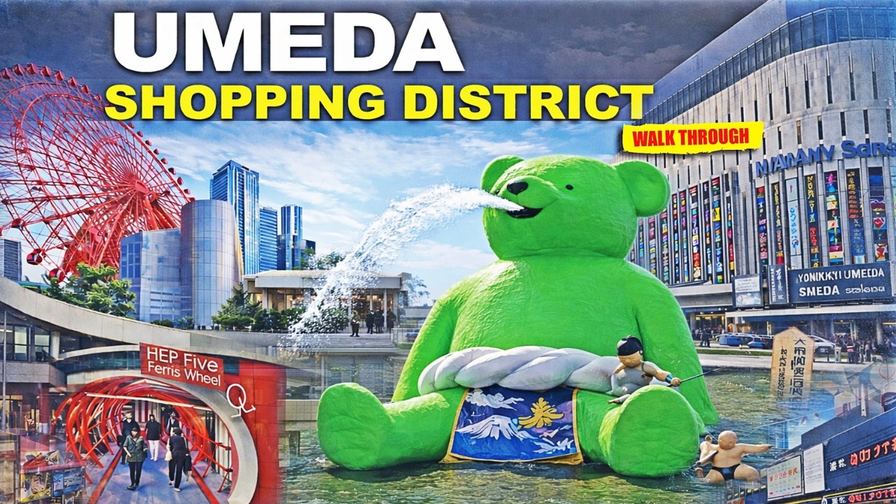 Exploring Osaka’s Umeda Shopping District 🇯🇵 | GIANT GREEN BEAR SPOTTED! 4K