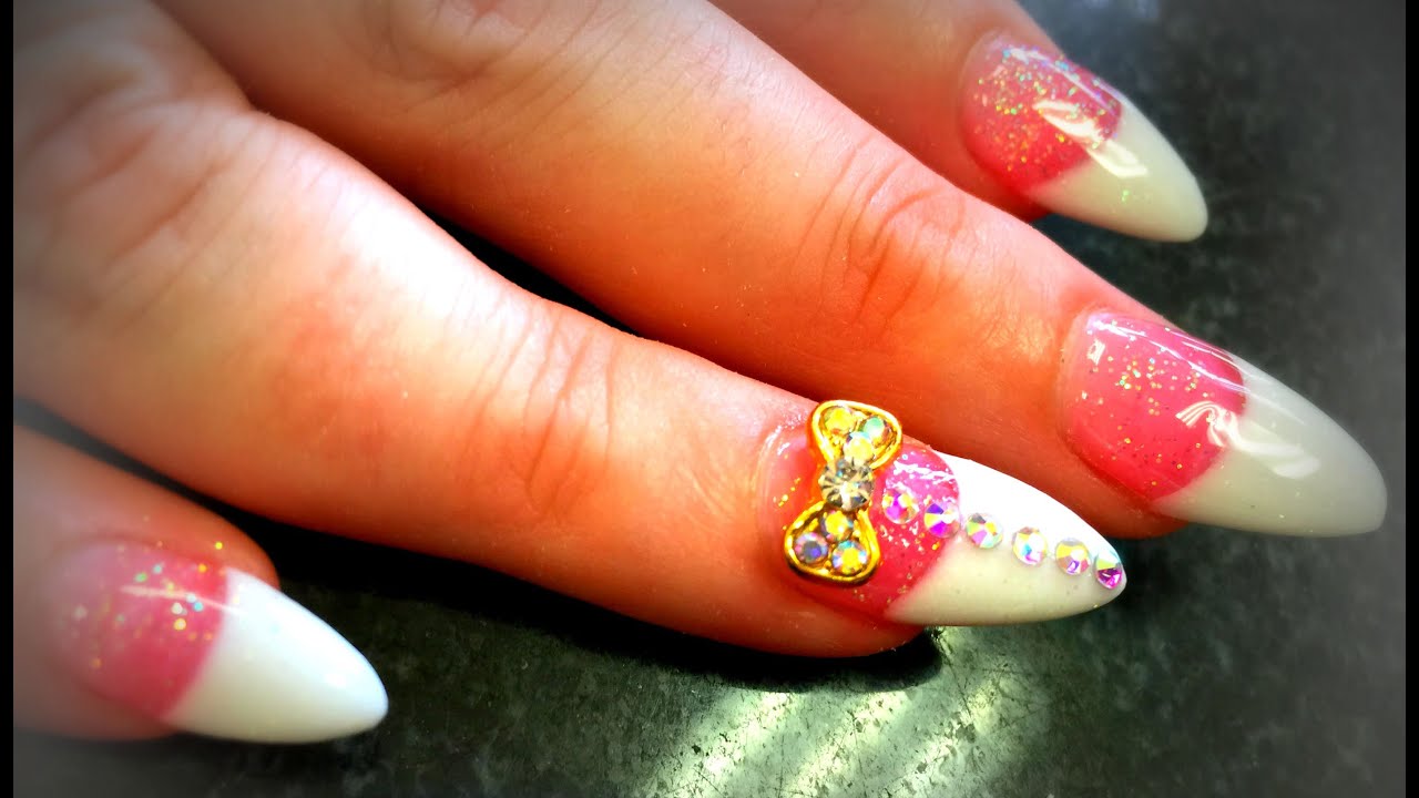 How to Pink and White Stiletto Acrylic Nails