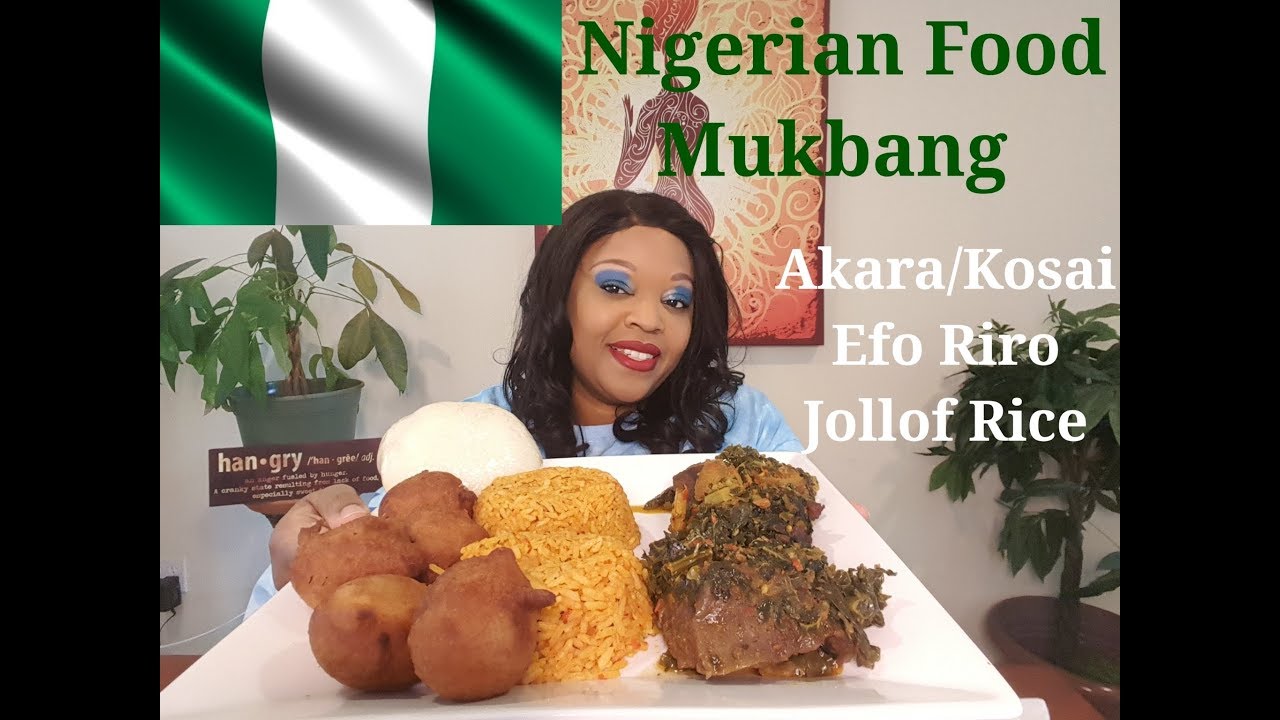 Nigerian Food Mukbang (eating show) Fufu, Puff Puff, Jollof Rice, Efo Riro