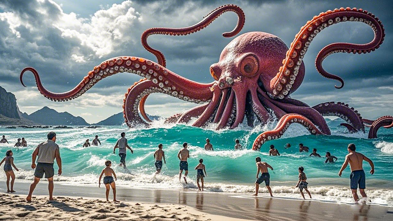 變異巨型章魚入侵人類鯊灘，鯊灘遊客慌亂逃跑！【大章魚 Big Octopus】丨驚悚 冒險 災難 #奇妙影视馆