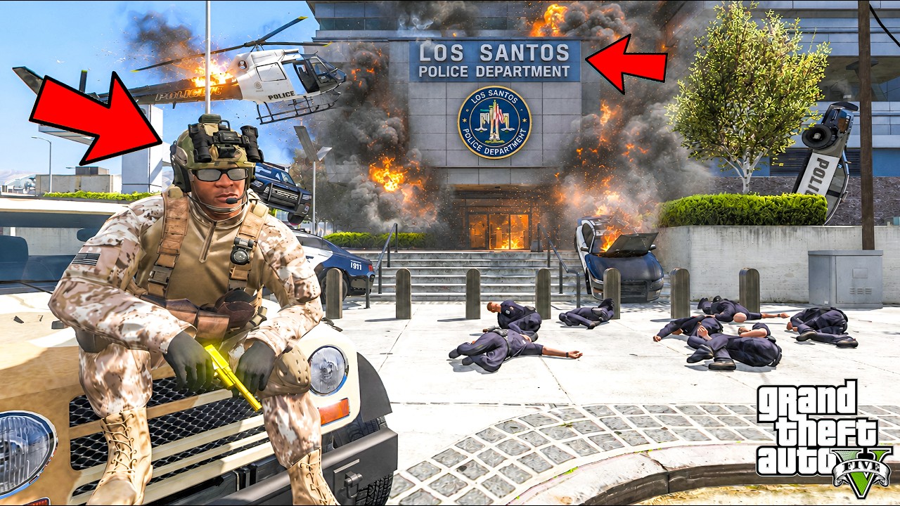 Franklin Became One Man Army To Destroy Police Station In GTA 5 !! | Franklin Shinchan Video