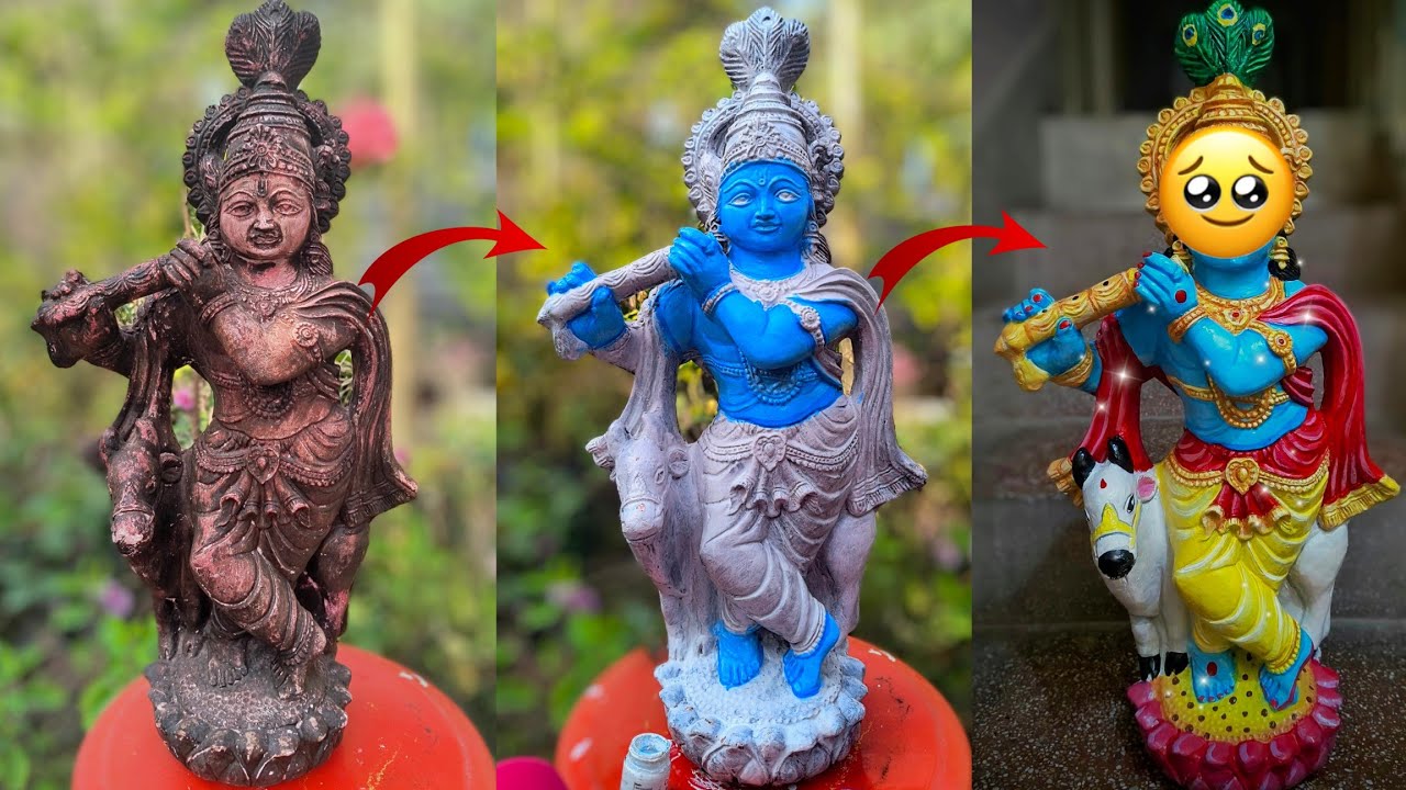 21 years old krishna ji ka makover😱 #diy #painting #krishna  @pritiartandcraft23