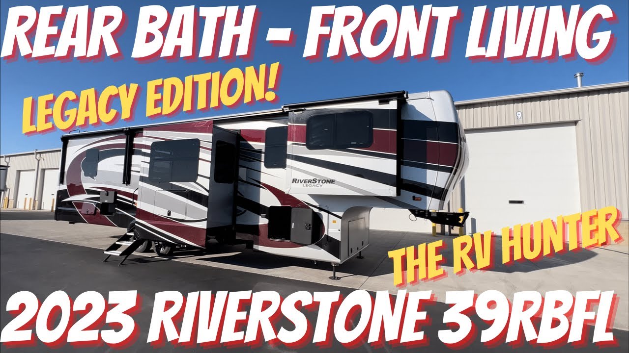 Riverstone Legacy 39RBFL 2023 года выпуска &mdash; роскошная задняя ванная комната, гостиная спереди, п...