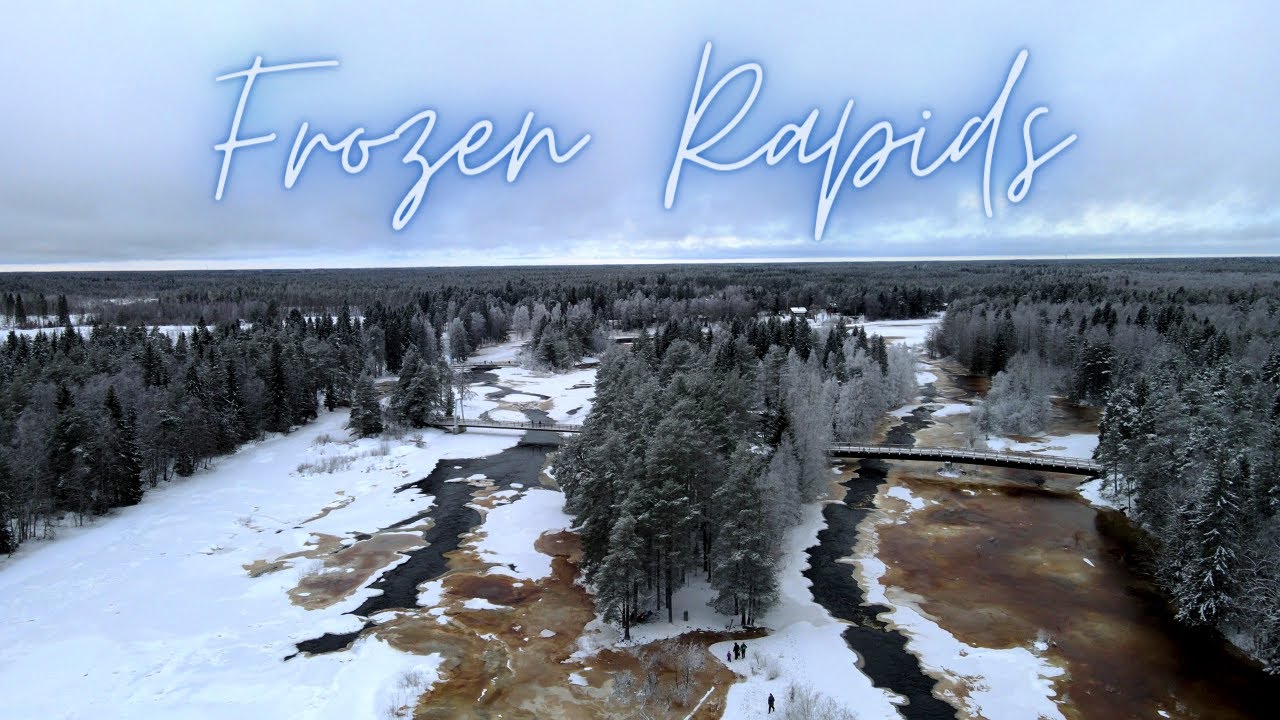 FINLAND: Frozen River and Rapids. Sunset