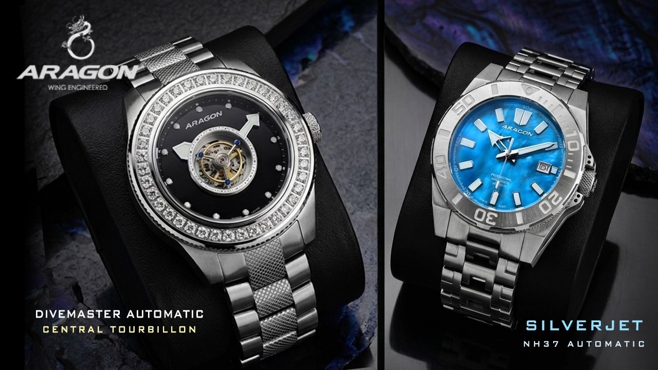 ARAGON&reg; Divemaster Central Tourbillon (White Topaz) и Silverjet NH37 AM/PM Automatic
