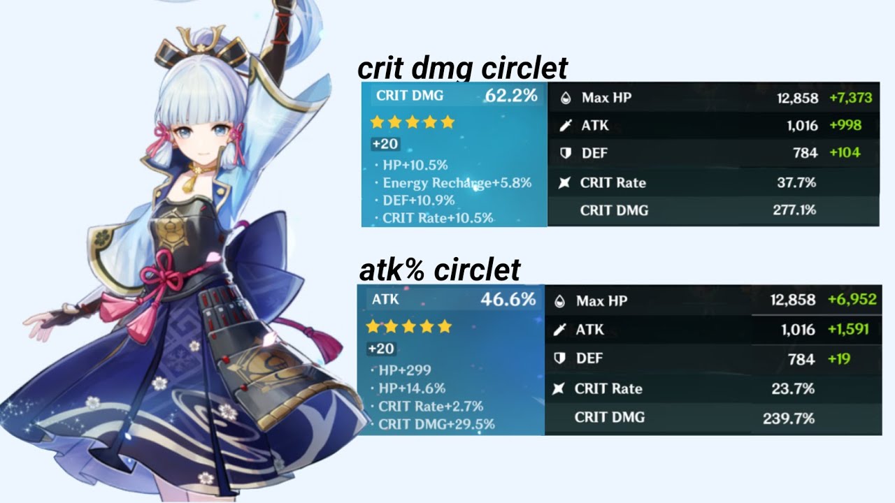 ayaka raw damage comparison ❄️ crit damage cirlet VS atk% circlet | gumie