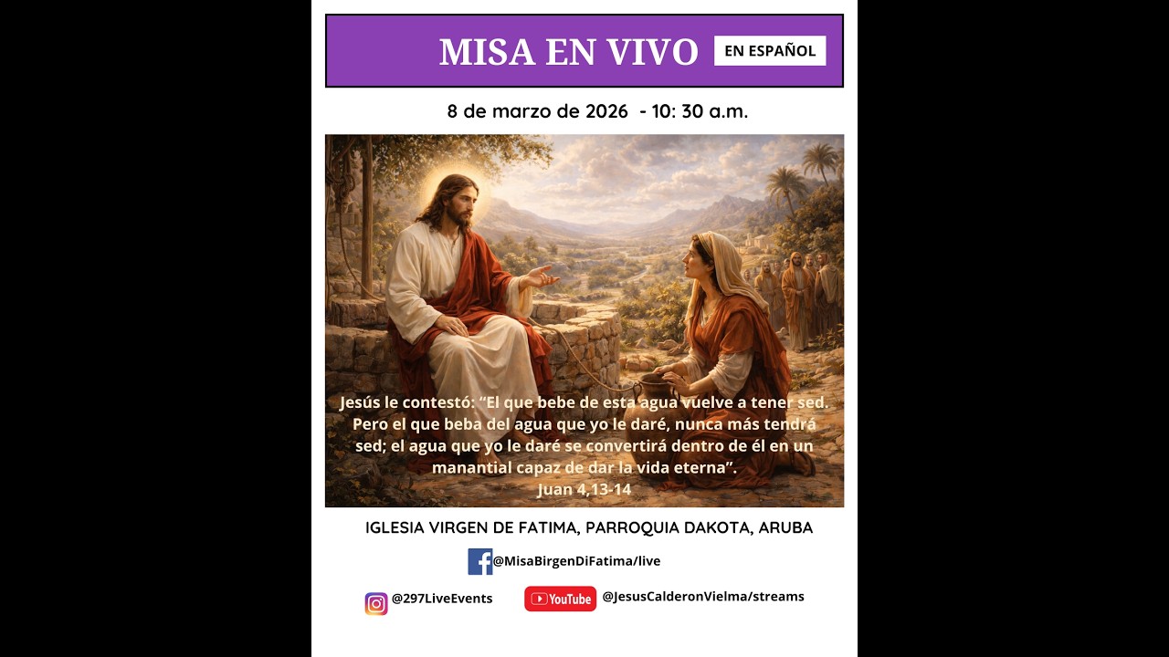 Transmisión en vivo de Misa en español, domingo  8-3-2026,  desde Iglesia Virgen de Fátima,  Aruba