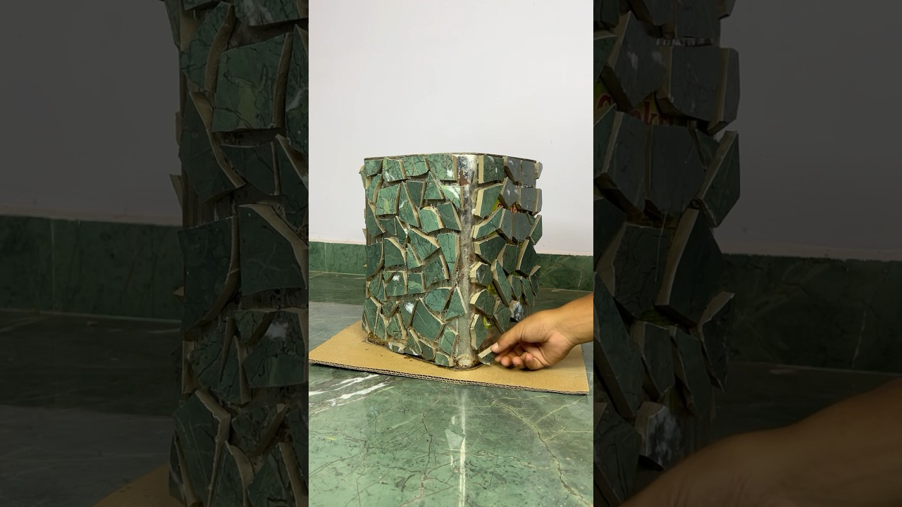 Broken Tiles and cement flower vase 🏺 #crafts #cementcrafts #shorts #tiles #reuse #homedecor #trend