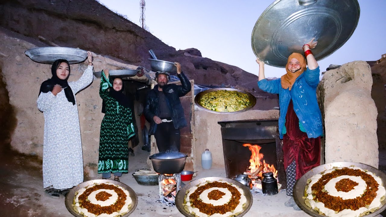 mass Cooking Ashak an Afghan food | Cave dwellers in the most remote village in Afghanistan