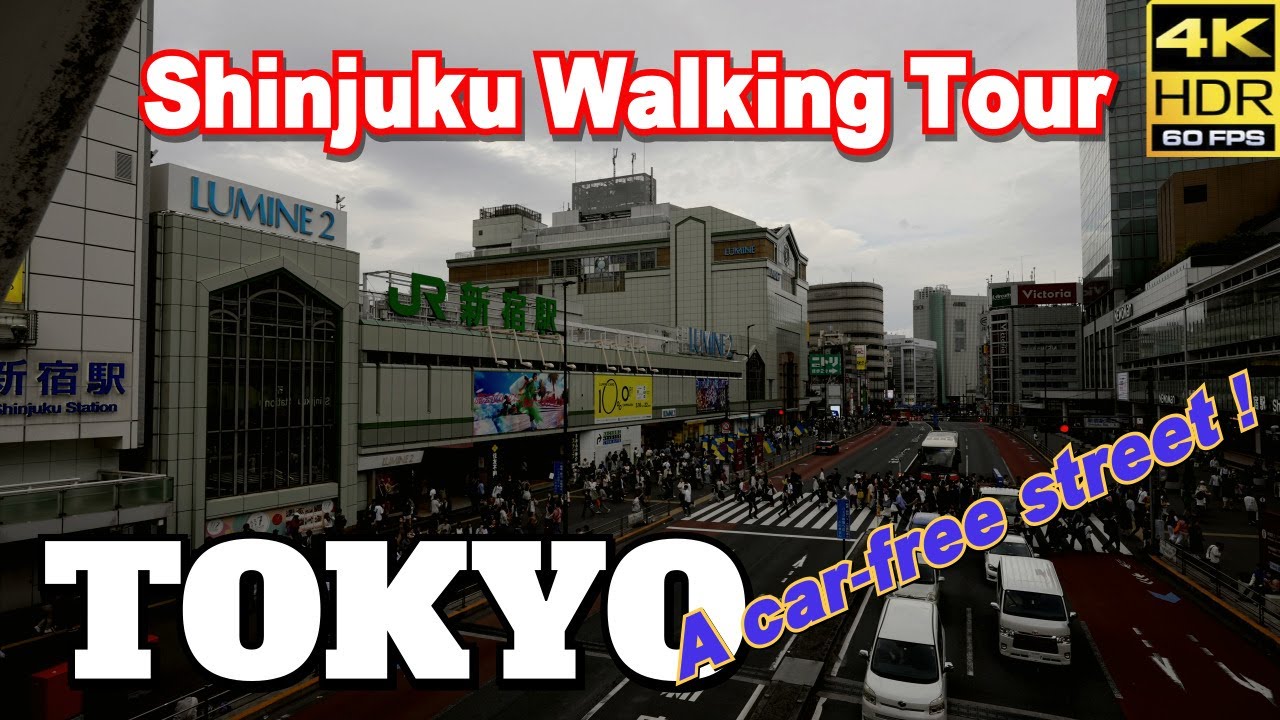 TOKYO JAPAN/ A walking tour around Shinjuku Street and Station with a weekend car-free street.