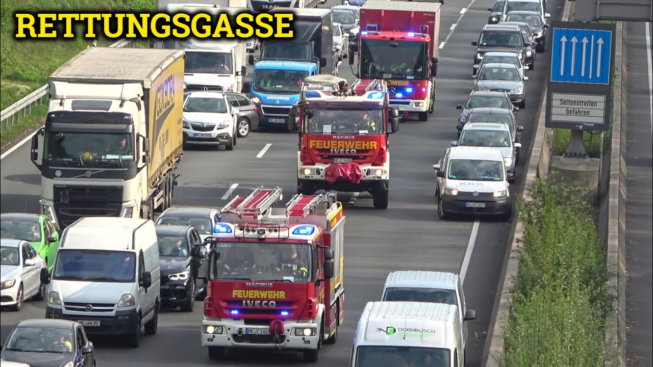 [RETTUNGSGASSE] - Einsatzfahrten Feuerwehr, Rettungsdienst & Polizei auf der A3 bei Erkrath -