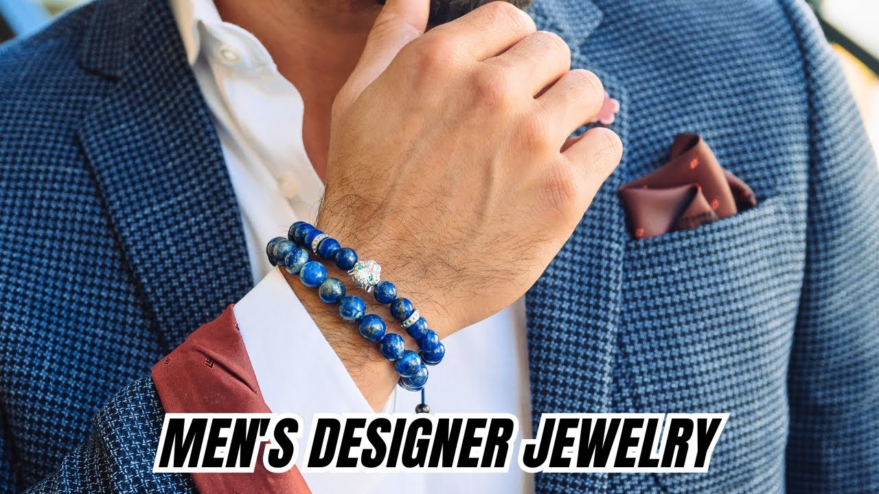 GT collection Men's LAPIS LAZULI Bracelet With Silver LEOPARD Head - One Size Fits All