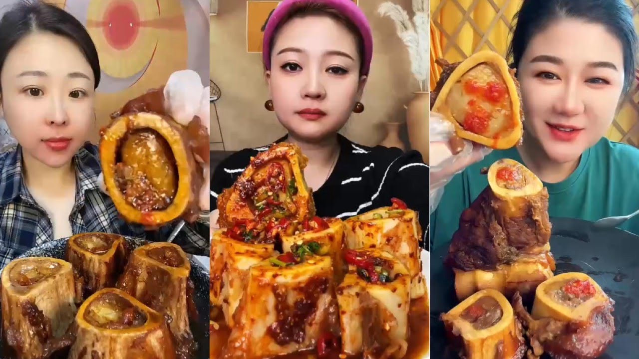 Chinese Food Mukbang Eating Show | Red beef bone marrow | Beef Bone Marrow Challenge #344