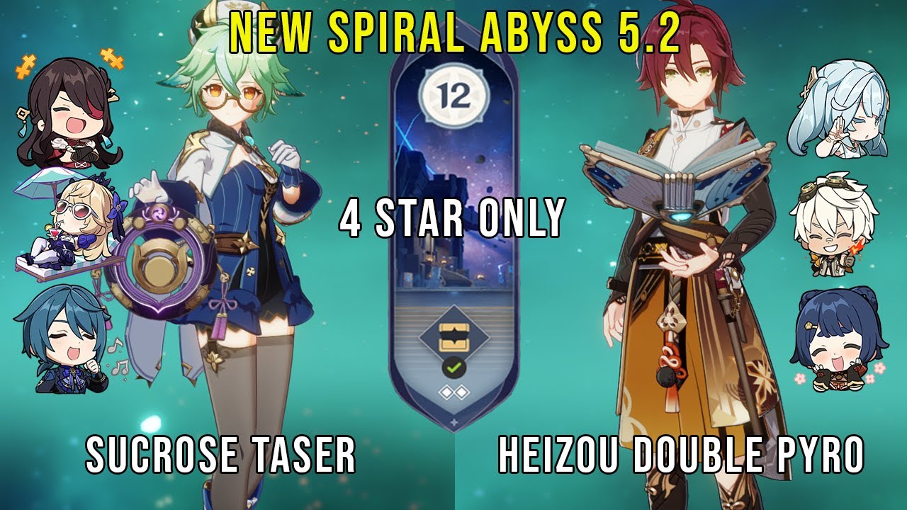 NEW Genshin Impact Abyss 5.2 | Sucrose Taser and Heizou Double Pyro | Floor 12 9 Stars