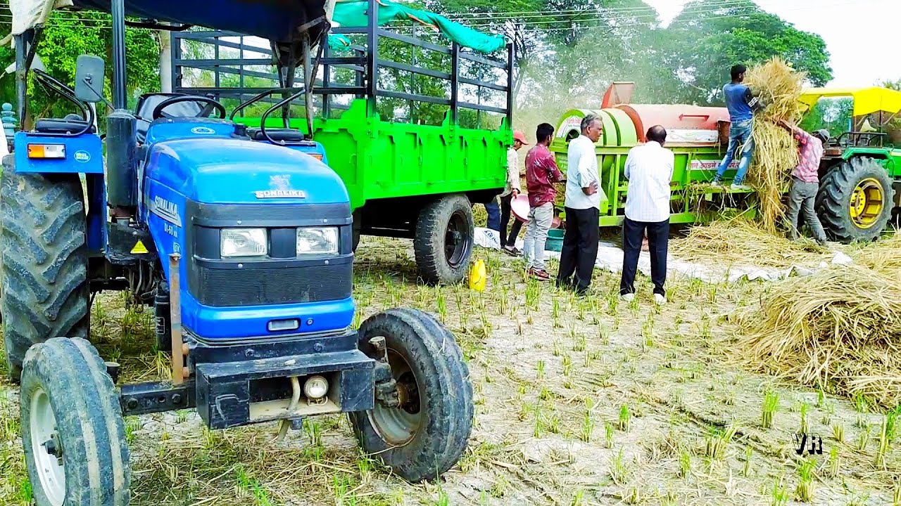 Threshing and Harvesting with Sonalika 60 Rx and Newly Colored Trolley