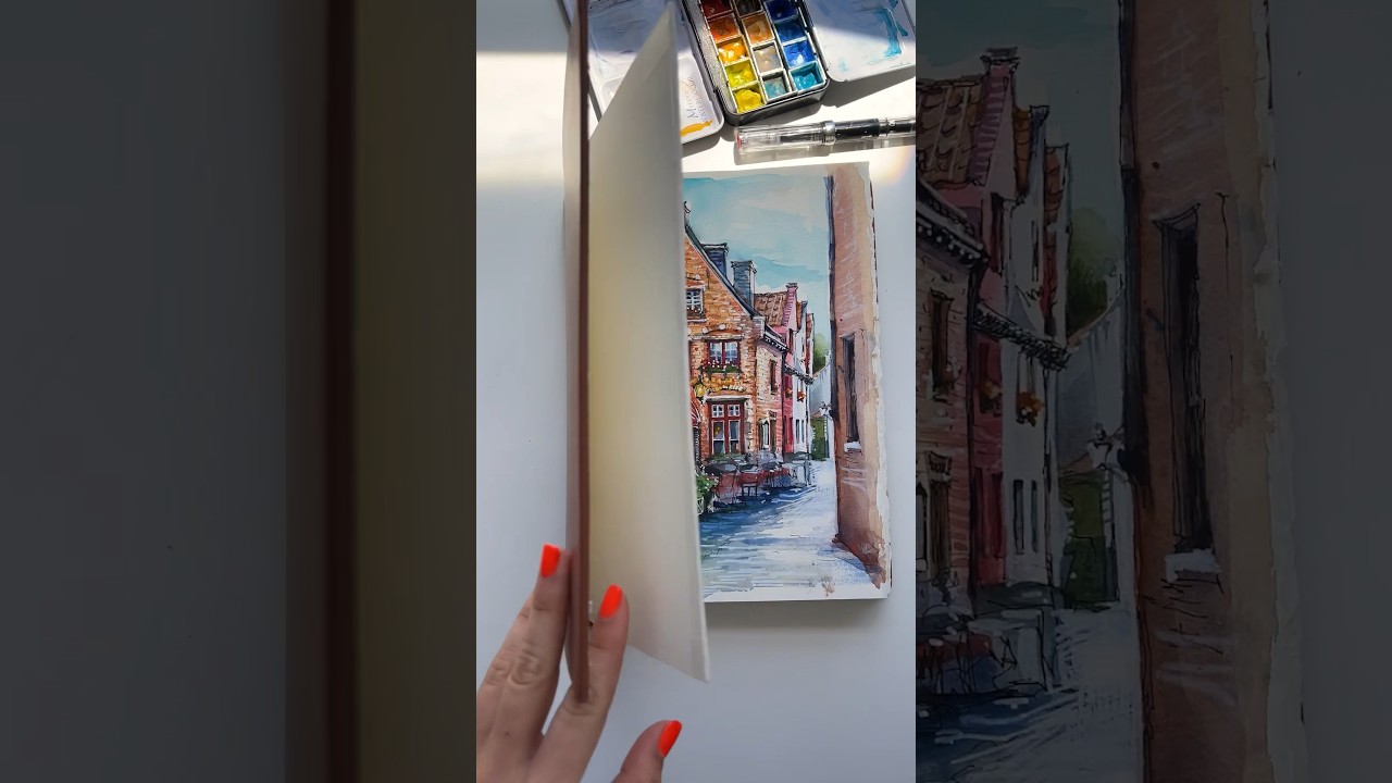 Ink + Watercolor Painting Tutorial 🎨 #shorts #sketchbook