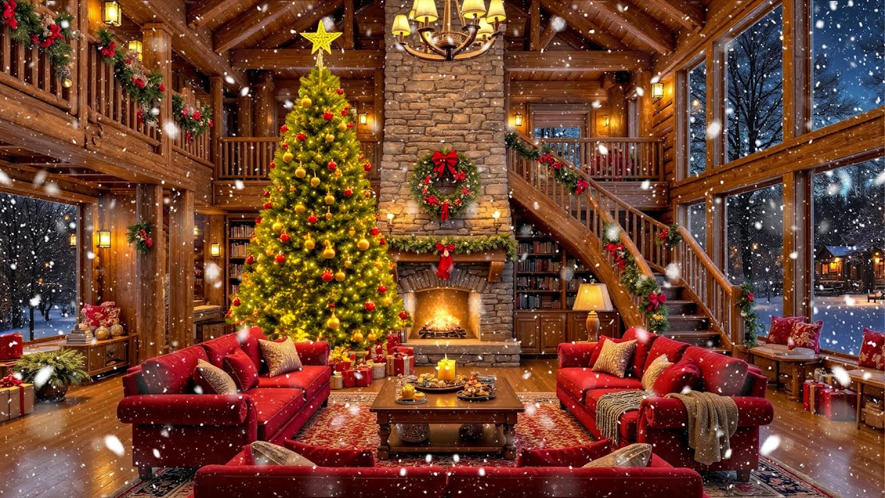 Peaceful Christmas Ambience 🎄 Relaxing Christmas Music With Crackling Fireplace for Sleep, Study