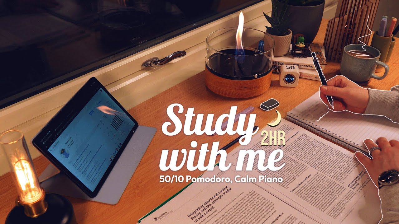 2-HOUR Study With Me 🎹 Calm Piano | Cozy Evening Focus 🌆 | Pomodoro 50/10