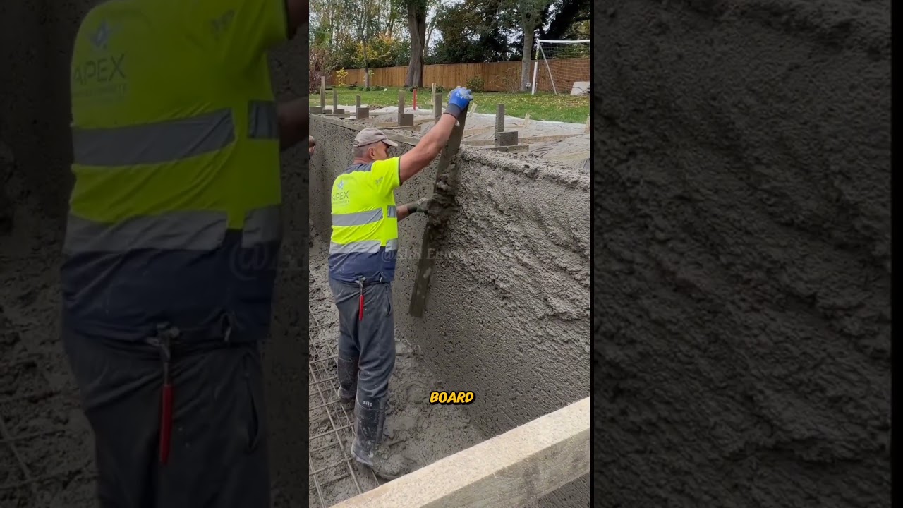 spraying concrete onto wall surfaces using the shotcrete method 