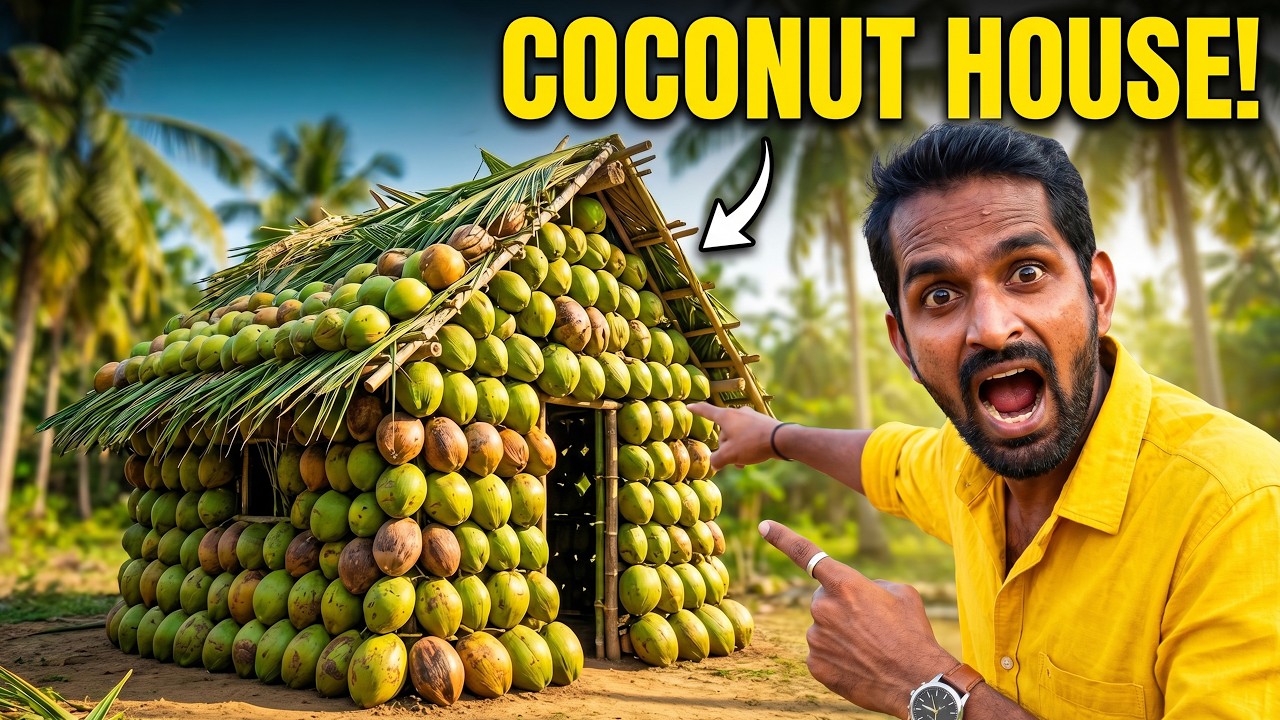 We Build a Coconut House - look amazing 😱😱 కొబ్బరి కాయలతో ఇల్లు కట్టాం 😍😍 Telugu Adventures