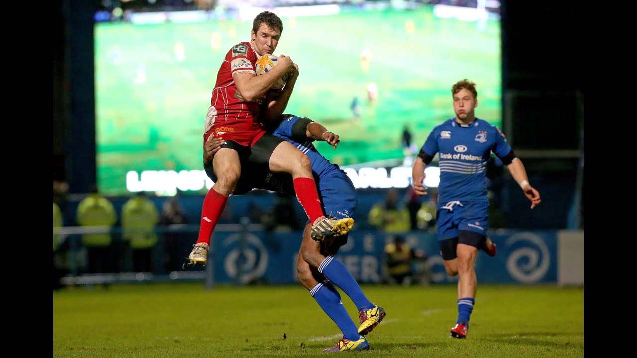 Adam Warren steps outside Tuqiri for try - Leinster v Scarlets - Sat 30th Nov 2013