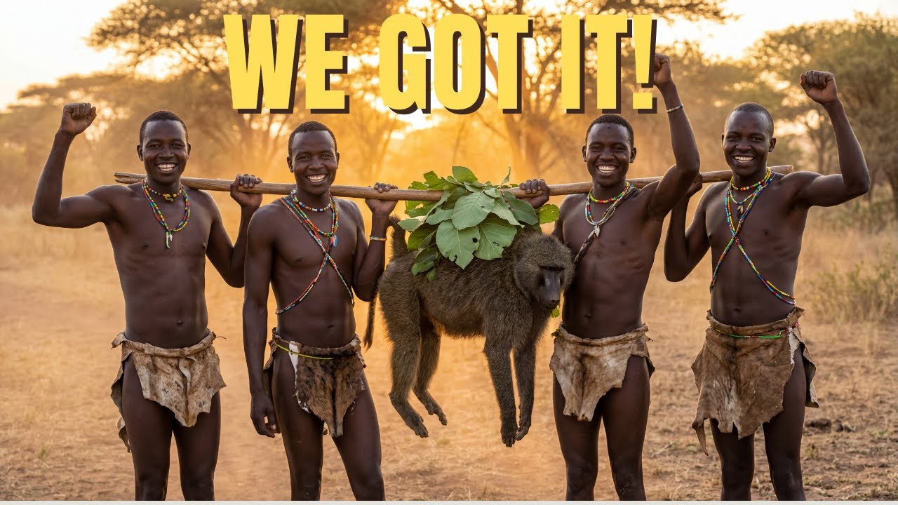 They Hunt Like 10,000 Years Ago! Hadza Tribe Baboon Hunt & Feast (Tanzania Bush Survival)