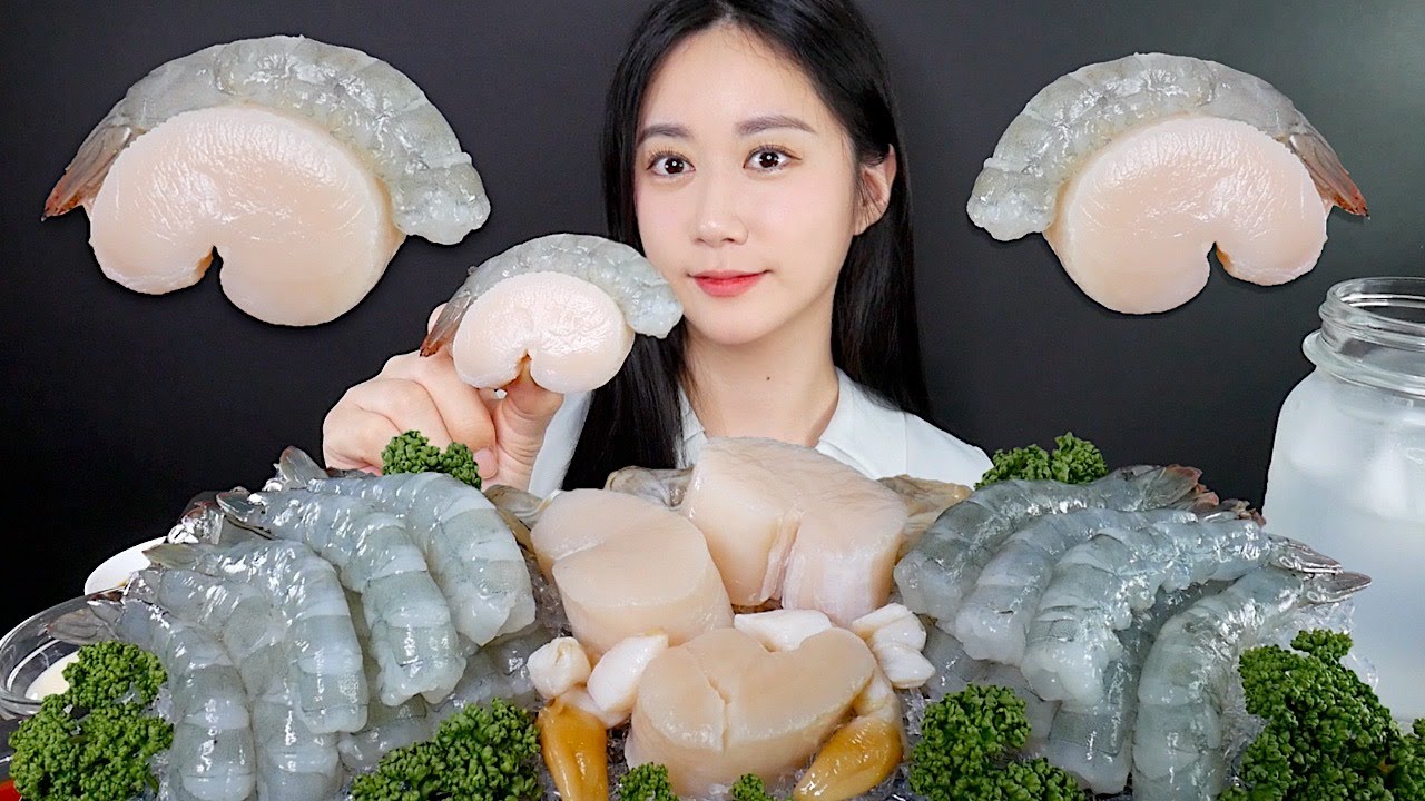 МУКБАНГ Так Свежо! 🦐Сырые Креветки + Сырой Гребешок | Real Sound MUKBANG | АСМР | EATING SOUND